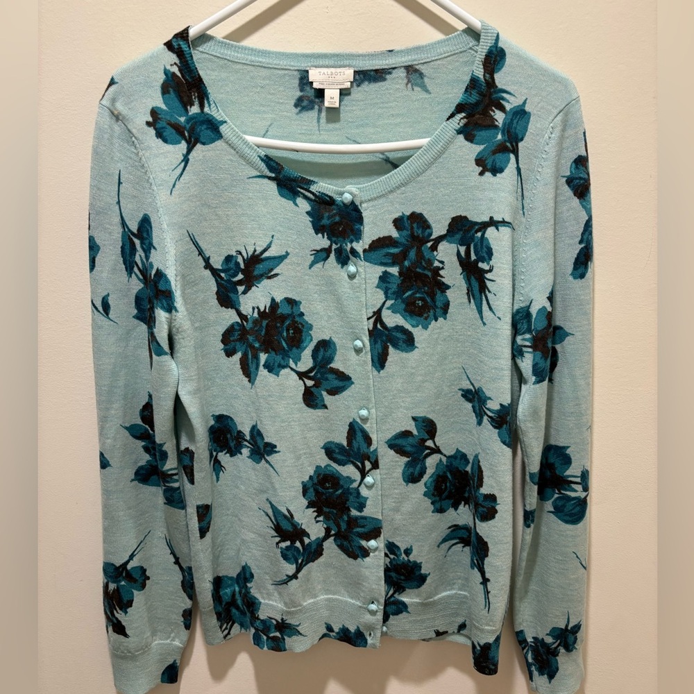 Talbots 100% Pure Merino Wool Floral‎ Cardigan Women’s Sz M